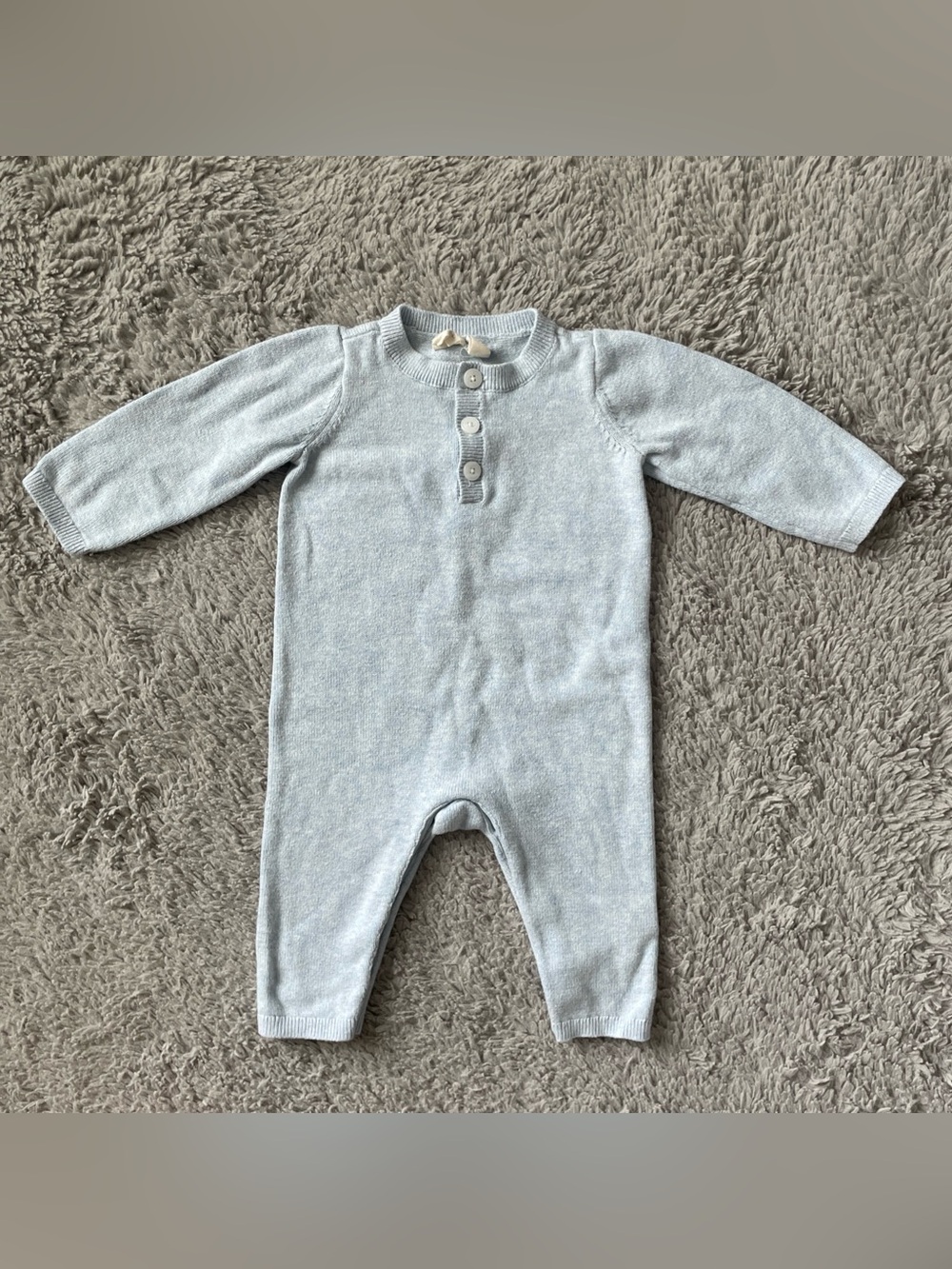 Baby Gap Sweater Romper Jumpsuit Blue  Henley One-Piece Cozy Footless 6-12 month